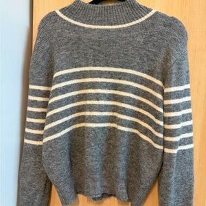 Mango Cozy Striped Crewneck Sweater - Gray & Cream